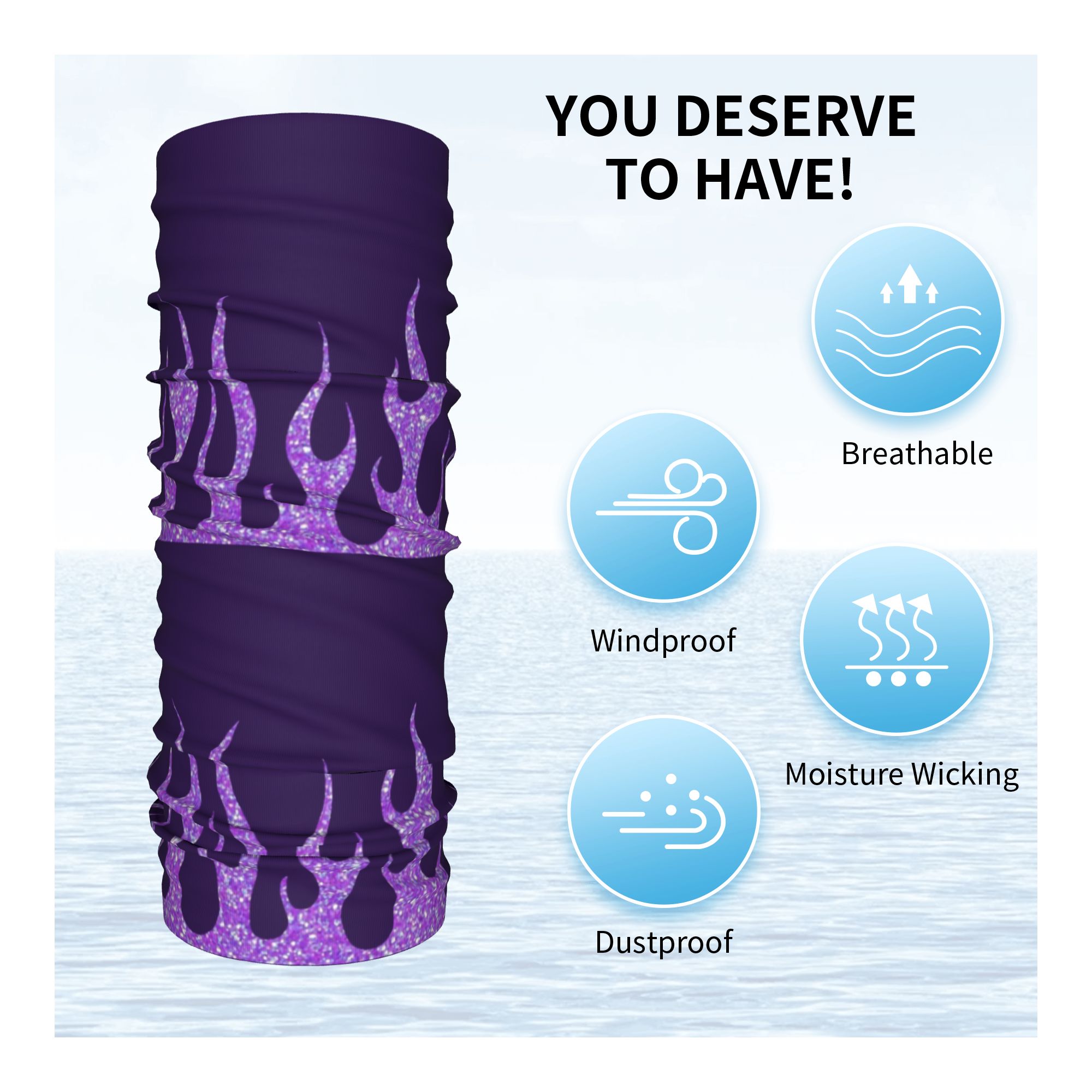 Custom Purple Glitter Flames B - مراجعة Neck Gaiter Face Cover وسعره
