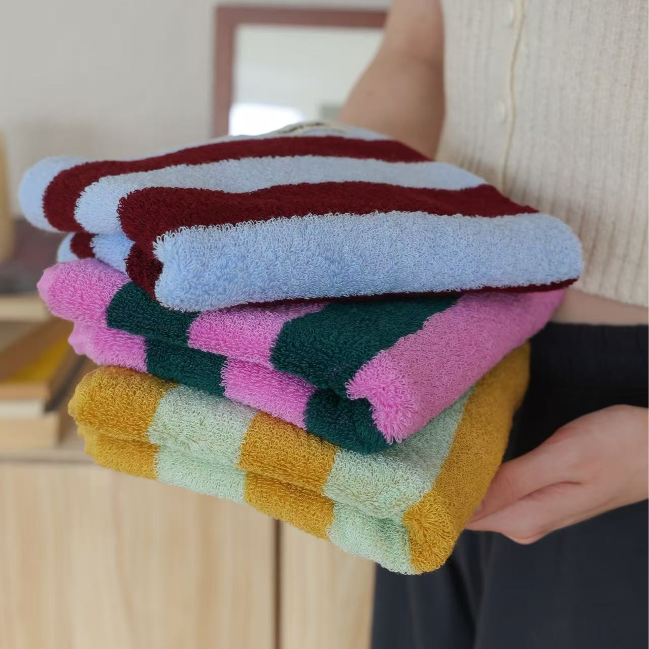 Retro Striped Pure Cotton Towe - مراجعة Cloth Face Mask Washable وسعره