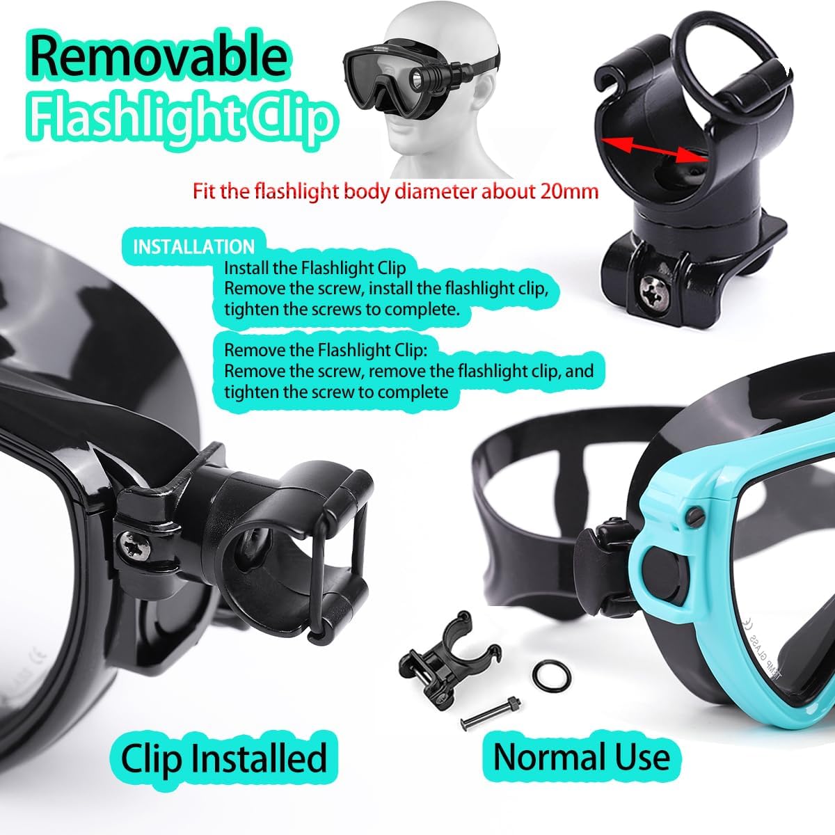 Scuba Diving Mask with flashli - مراجعة Silicone Mask Bracket وسعره